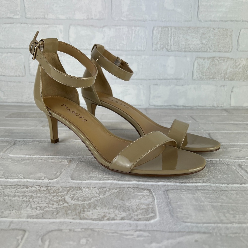 Talbots Heels Womens 8 Nude Patent‎ Leather Ankle Strap Kitten Open Toe Classic